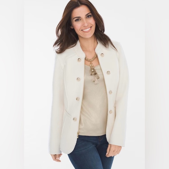 Chico's Jackets & Blazers - Chico’s Boiled Wool Military Jacket Women’s Size 3 Classic Boho Chic Luxury